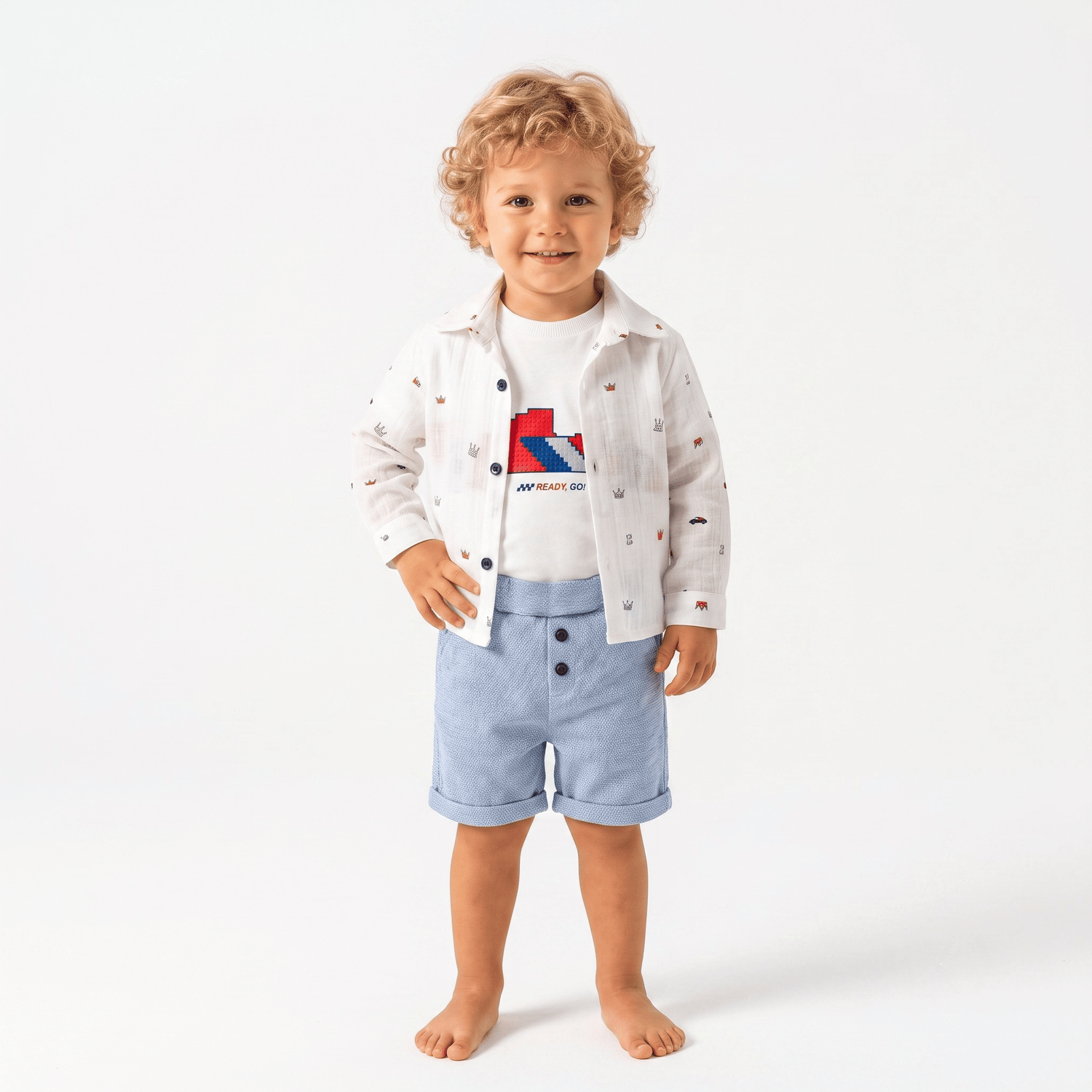 Erkek 3'lü Takım – Gömlek, T-Shirt, Şort