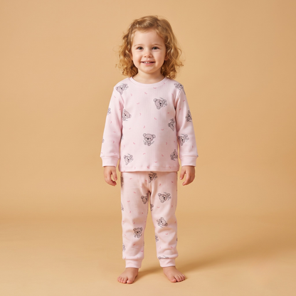 Unisex Çocuk Koala Desenli Fitilli Pijama Takımı - Pamuklu Uzun Kollu 2'li Set